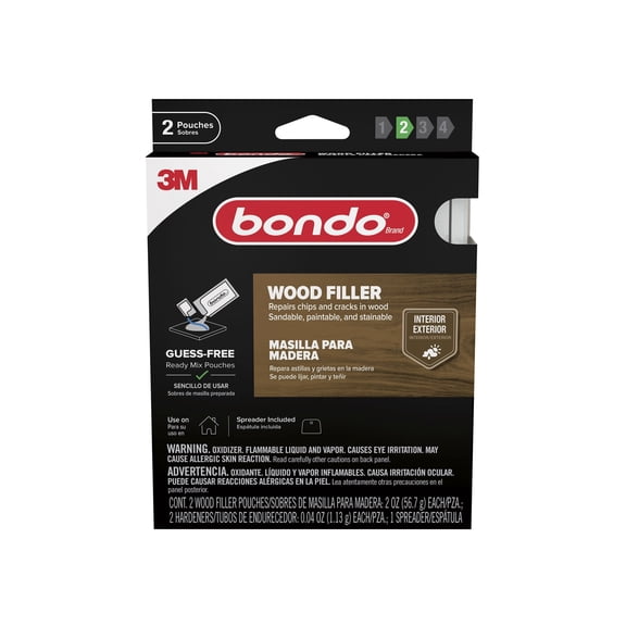 Bondo Wood Filler, Ready Mix Pouches, 2 oz., 2 Pack