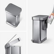 simplehuman Kitchen Trash Can, 11.8 Gallon Stainless Steel Step Garbage Bin with Soft Close Lid. Silver