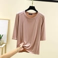 thumbnail image 2 of Timegard Hauts pour Femmes Col Rond Manches 3/4 Blouse Ample Confortable Décontractée Couleur Unie Pyjama Tee Hauts, 2 of 6