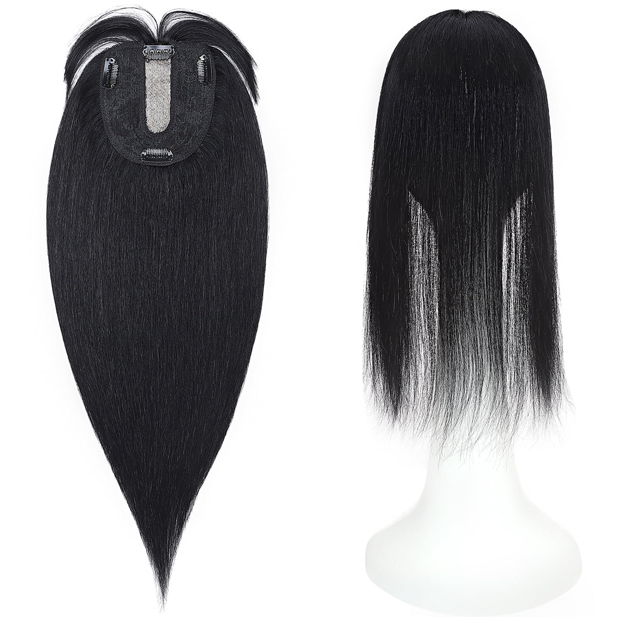SEGO Clip in Hair Extensions Human Hair Toppers with Bangs 100% Real Human Hair Topper for Thinning/Loss Hair Natural Black Hair Pieces