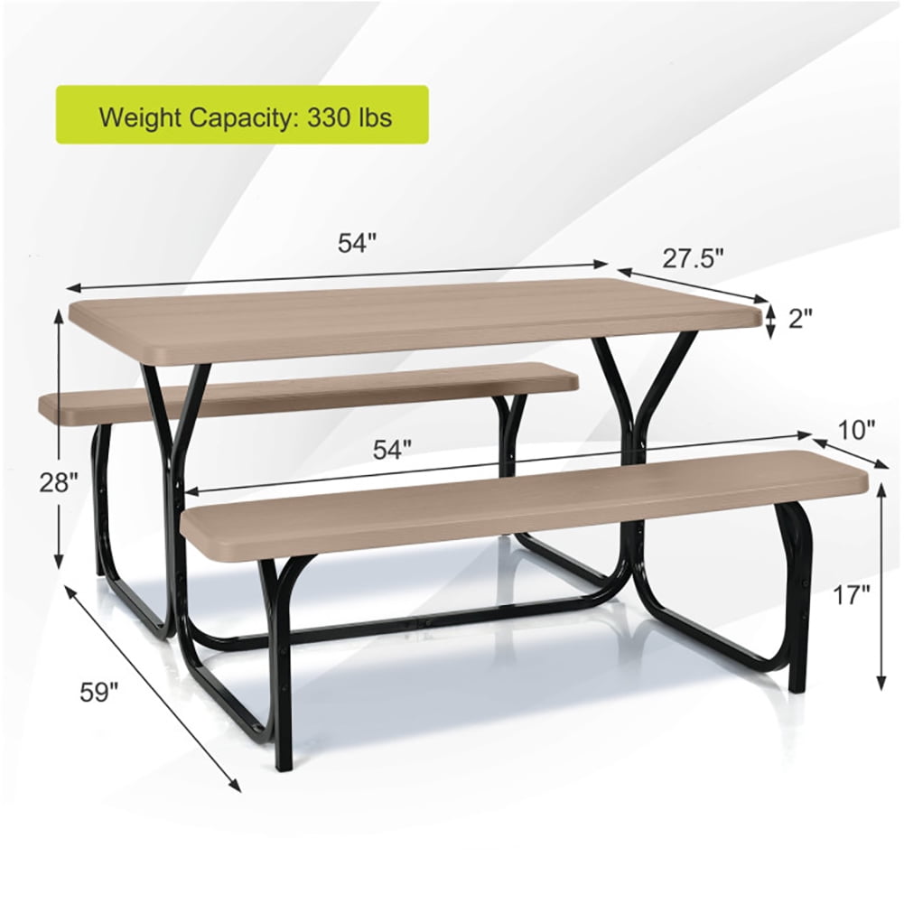 Aimee Lii HDPE Outdoor Picnic Table Bench Set with Metal Base, Outdoor Furniture Set, Coffee