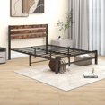 Full Size Metal Bed Frame, Modern Platform Bed Frame with Headboard