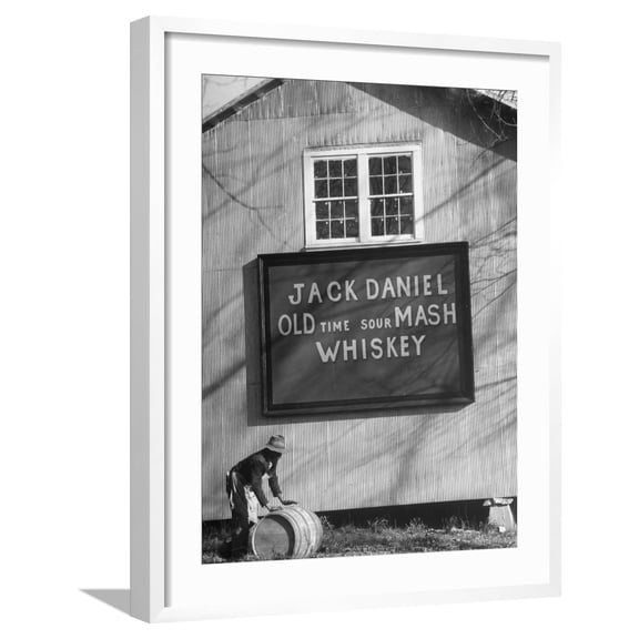 Art.com Barrel Being Rolled to Warehouse at Jack Daniels Distillery Photographic Print by Ed Clark, White Frame Wall Art, 23" x 29"