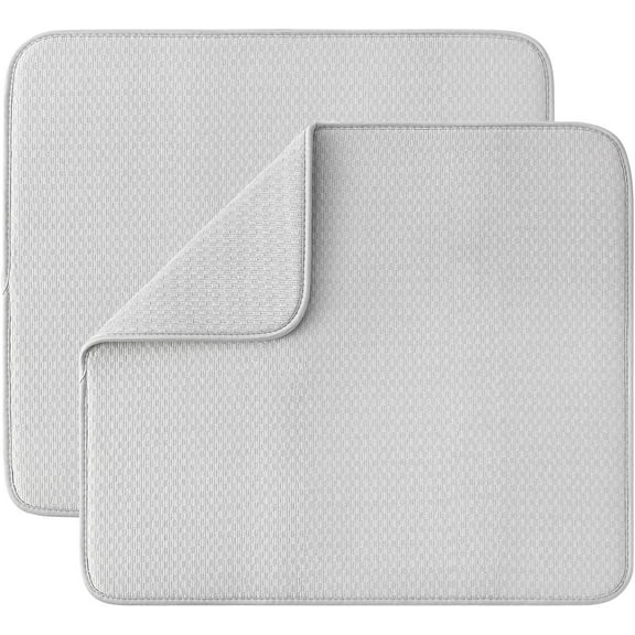 Subekyu Dish Drying Mat for Kitchen 2 Pack, Absorbent Microfiber Dishes Drainer Mats 19.2 x 15.8 Inch, Gray