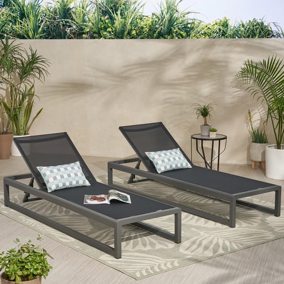 Christopher Knight Home Modesta Outdoor Mesh Chaise Lounges (Set of 2) by  - 76.50" W x 25.50" D x 11.50" H Black   Gray