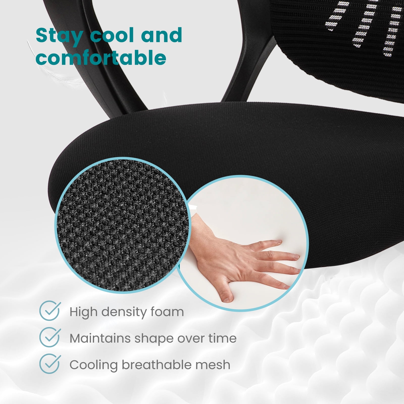 edx Ergonomic Office Chair, Mesh Desk Chair with Fixed Armrests for Home Office Standing Desk, Black