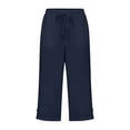 thumbnail image 7 of Ticikt Women’s Lightweight Textured Linen Cropped Capris, Elastic Waist With Pockets Pants for Summer Beach Casual Daily,Navy, 7 of 7