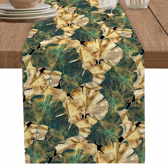nqOlkjepod Beige Green Leaves Table Runner 72 Inches Long Farmhouse Dress Scarves, Farmhouse Vintage Botanical Dining Tablerunner for Coffee Table/Kitchen Island/Party Décor, 18" x 72"