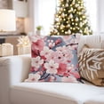 thumbnail image 4 of Ethan Taylor Floral Throw Pillow Soft Cushion Cover 'Japanese Zen Flower Sakura Cherry Blossom III Asian Flowers in Bloom' Pattern Decorative Square Accent Pillow Case, 18x18 Inches, Blue, Pink, 4 of 5