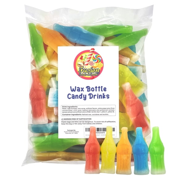 Wax Bottle Candy Drinks, 1 Pound Bag - Retro Wax Candy Bottles, Liquid Filled - Variety Flavor Nip Candy Juice - Classic Wax Candy for Old School Candy Lovers