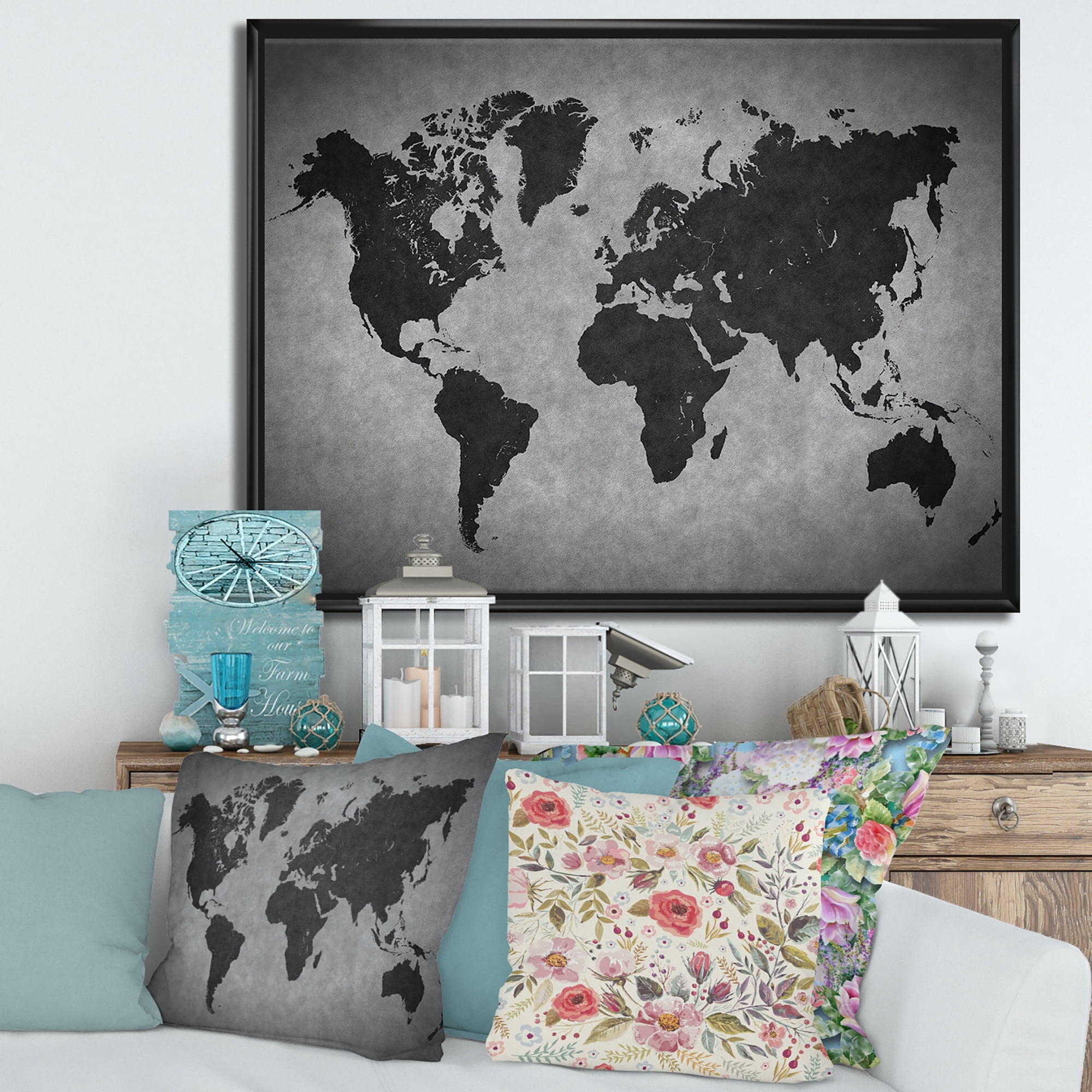 Designart 'Ancient World Map IX' Vintage Framed Canvas Wall Art Print