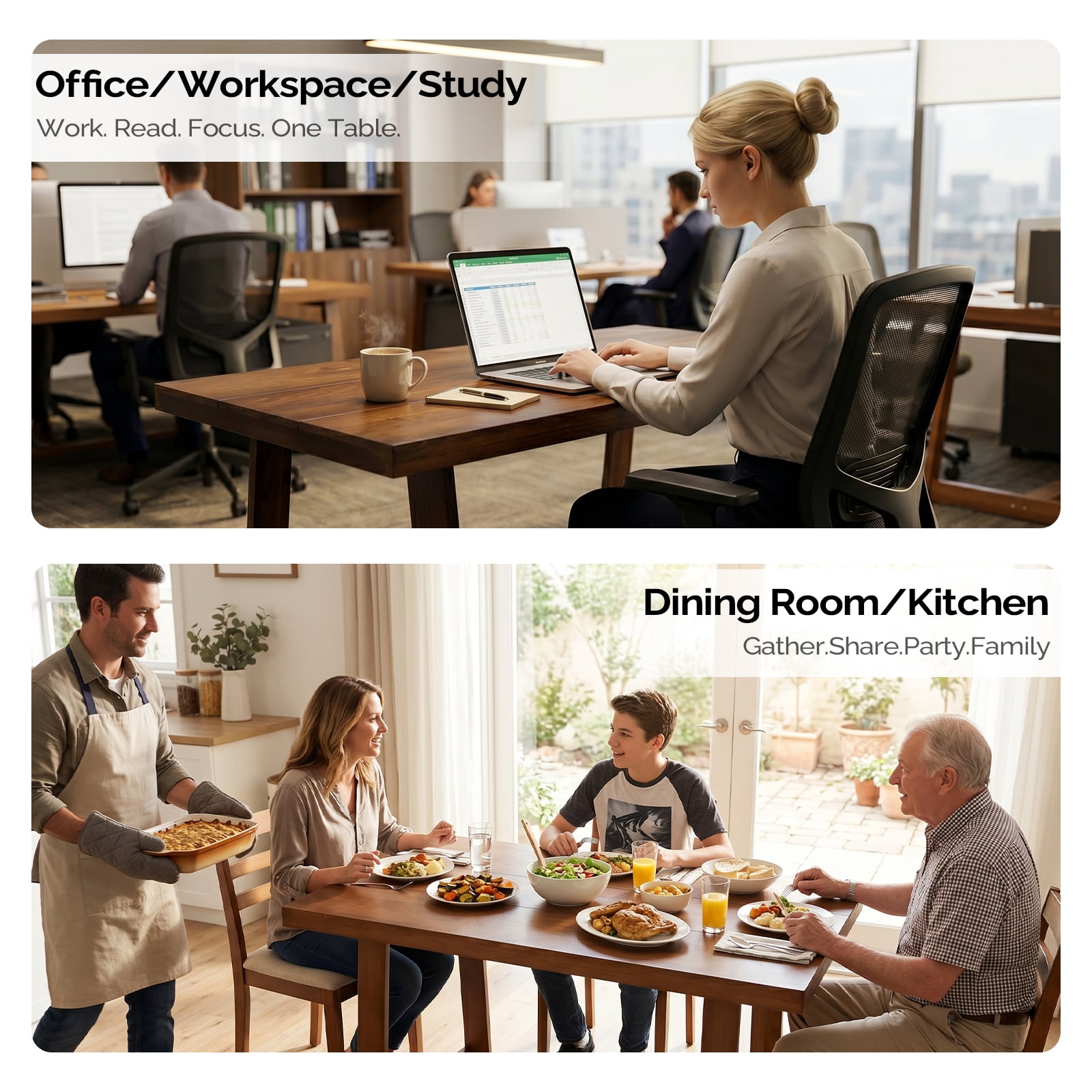 Ktaxon Pine Wood Dining Table for 4, 47.3" Rectangle 4-Person Indoor Farmhouse Kitchen Table Solid Wood Dinner Breakfast Table for Small Space, Apartment Friendly, Walnut
