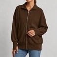 thumbnail image 6 of DISKEBUISS Women's Ribbed Full Zip Up Jacket Stand Collar Long Sleeve Sweatshirt Coat with Thumb Holes & Pockets for Fall Winter, 6 of 7