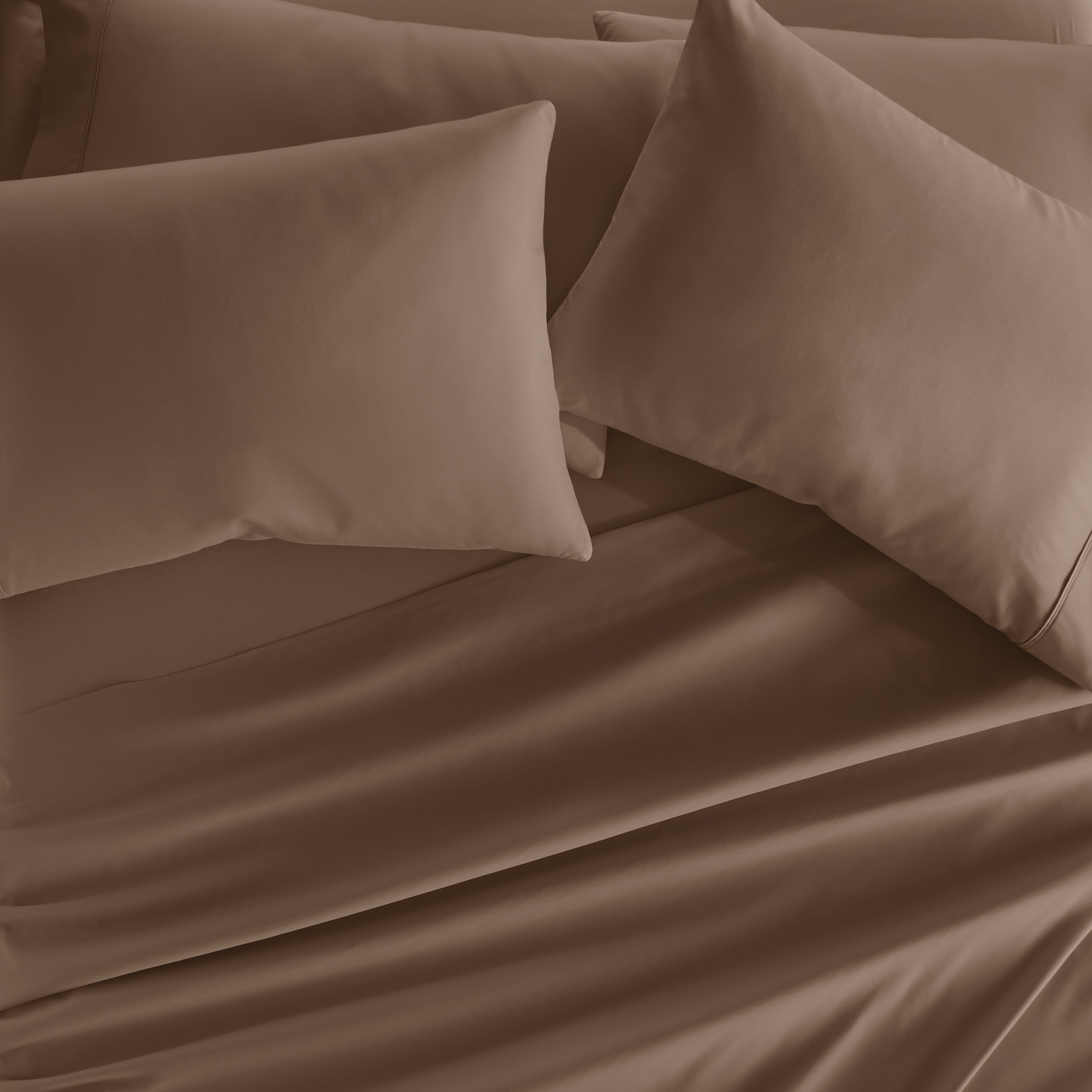 California King, Taupe Solid Microfiber 6 Piece Bed Sheet Set, by Noble Linens