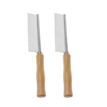 Cat Dog Dog Metal Combs Wooden Handle Cat Dog Stainless Steel Double-Sided Comb Dog Grooming Brush Pet Hair Brush Cat Flea Comb