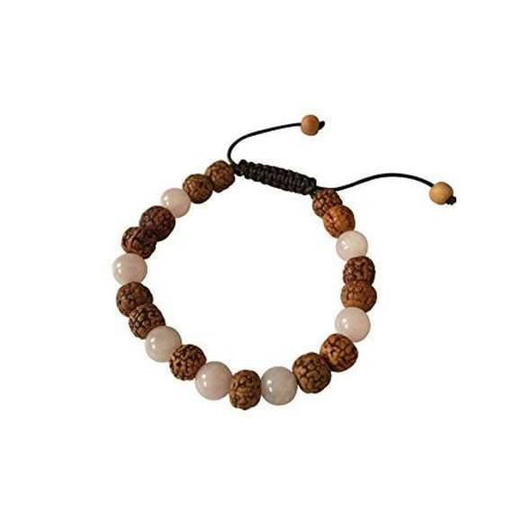 Tibetan Mala Rudraksha Wrist Mala/ Bracelet for Meditation (Rose quartz with Rudraksha)