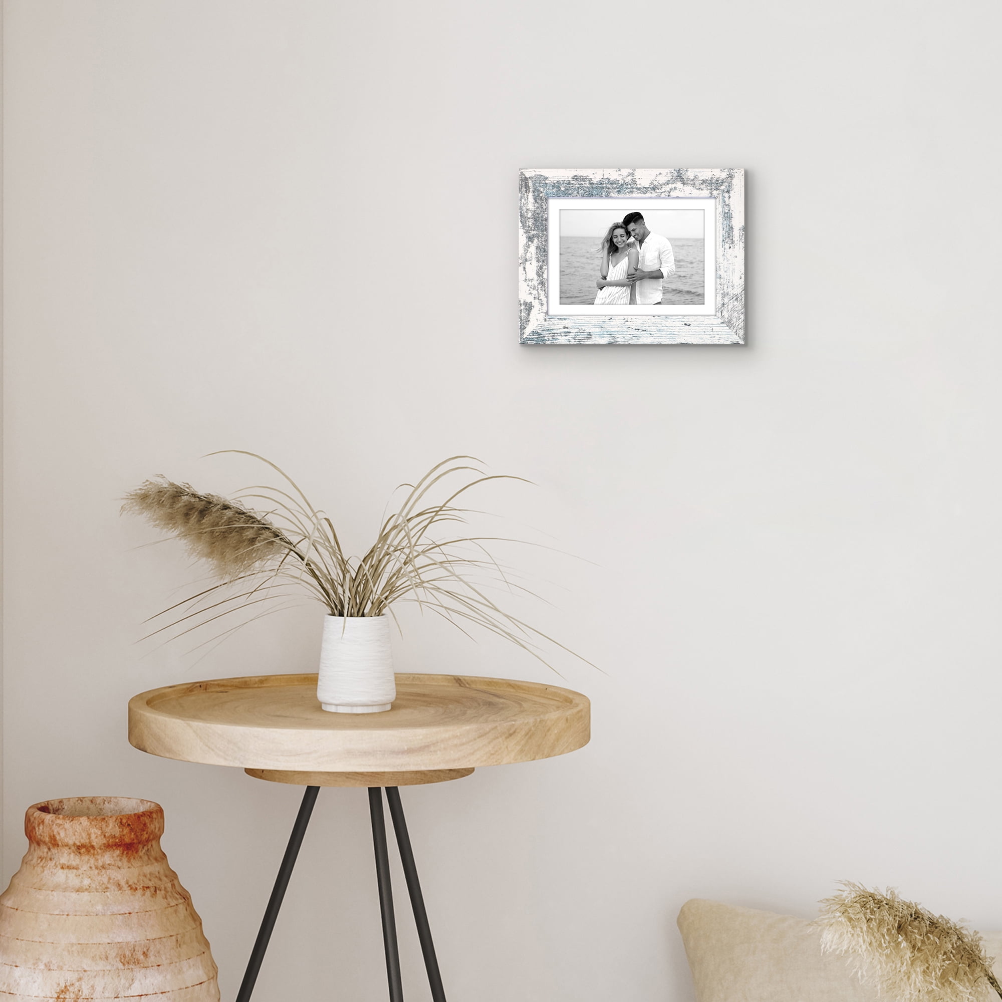 Americanflat 5x7 Picture Frame with Shatter-Resistant Glass Fits 4x6 Photos with Mat Hudson Collection Distressed - White