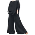 thumbnail image 2 of Riforla Women's Summer Fashion Casual Loose Solid Color Cotton Linen Shirt Long Sleeve Pants Set Two Piece Sets for Women 2 Pieces Black L, 2 of 8