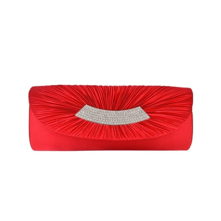 Swarovski Crystal Evening Bag - Elegant Pleated Satin Flap Crystal Clutch Evening Bag