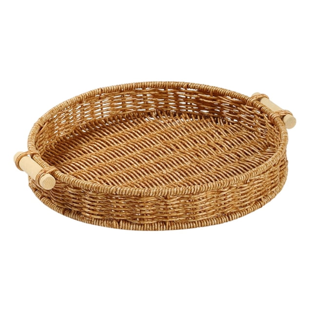 Cesta de almacenamiento tejida para organizar bandejas de servir, frutero, cesta de pan redonda de ratán PP para decoración del hogar, mesa de café y 28 centímetros