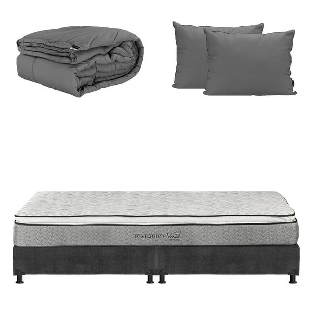 Colchón King Size Dicasa Vail + Box Base Cama + Almohada 2Pack + Edredón Homy