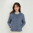 thumbnail image 3 of Otoño e Invierno, chaqueta de plumón forrada de manga larga con cuello redondo y cuello redondo de Color sólido claro para mujer, chaqueta de plumón de talla grande 90, 3 of 5