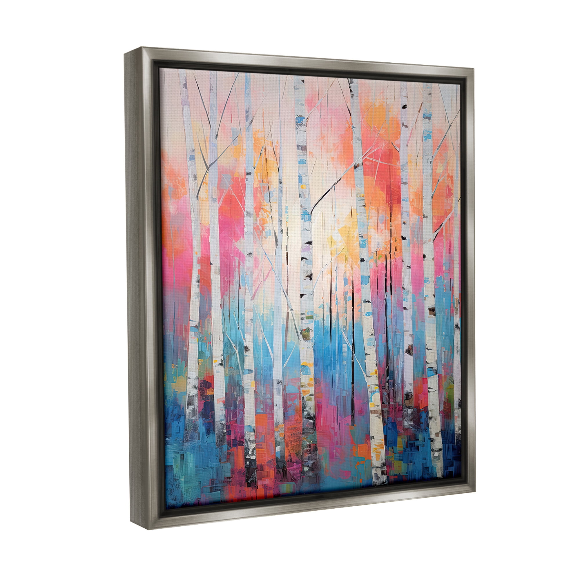 Stupell Industries Modern Hue Birch Forest Landscape Painting Gray Floater Framed Canvas Art Print Wall Art, 17 x 21