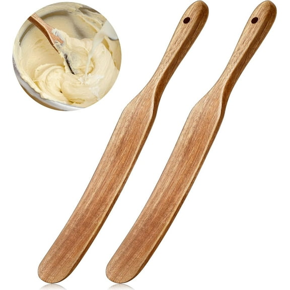 2 Pack 13 Inch Acacia Wooden Spatula for Cooking Sourdough Wooden Spurtle with Hanging Hole Wood Cooking Utensils Wood Spoon Cooking Mixing Tool for Sourdough Starter Cookware Pot Stir