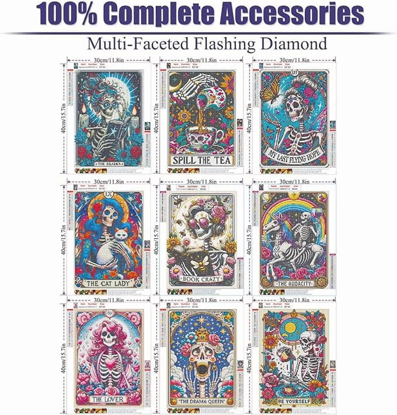 Skull Diamond Art Kits for Adults - 9pcs, Tarot Card Diamond Painting for Beginners, DIY Full Rhinestone 5D Gothic Diamond Painting Kits (Gemstone Craft), Home Wall Decoration (12x16 inch)
