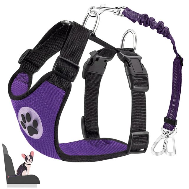 Arnés de coche para perros Lukovee, ajustable, morado, para perros pequeños