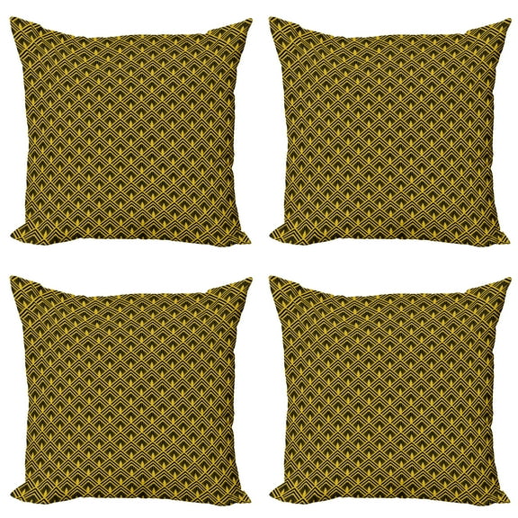 Ambesonne Abstract Throw Pillow Cover 4 Pack, Art Deco Inspired Design, 20", Yellow Charcoal Grey