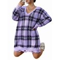 thumbnail image 3 of Robe Chandail Décontractée Automne Col en V Manches Longues Coupe Ample Motif Chaud Mini Robe Chandail Taille Unique, 3 of 8