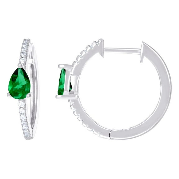 925 Sterling Silver Womens Green White Pear Round Cubic Zirconia Hoop Earrings Hoop Earring for Women