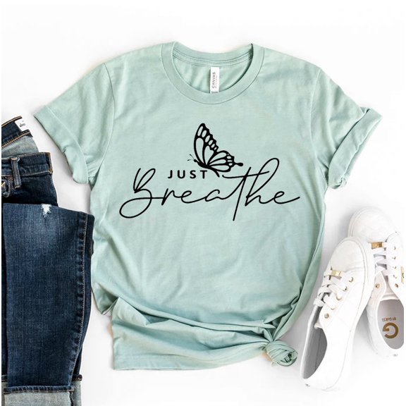 Just Breathe T-shirt Relaxing Gift Women's Yoga Top Meditation Shirts Mental Health Tee Motivational Tshirt Brunch Shirt