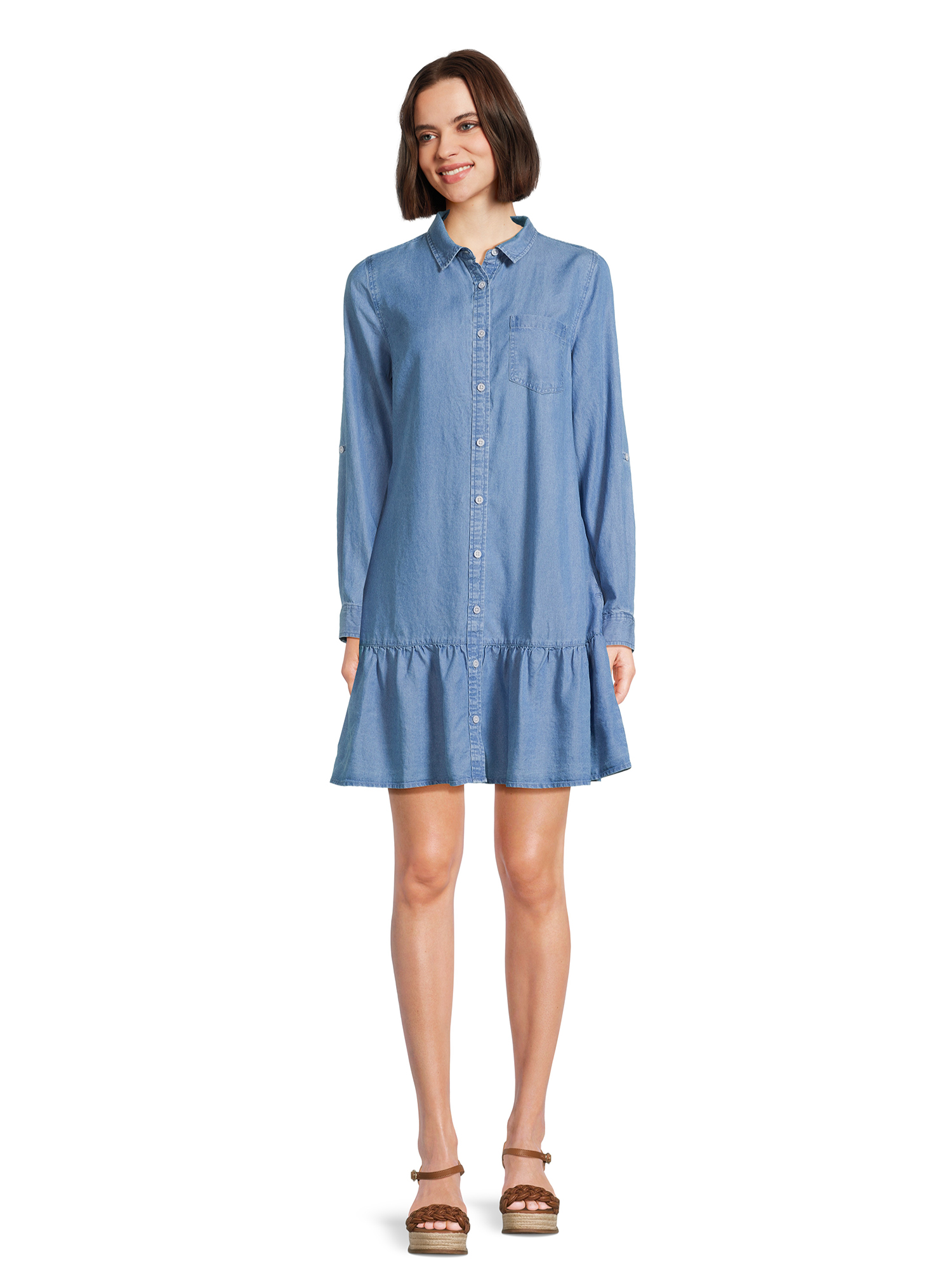 Time and Tru Women's Mini Shirt Dress with Long Sleeves, Sizes XS-3XL - image 5 of 5