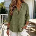 thumbnail image 4 of Only Moment Lightweight Soft Casual Shirts for Women 3/4 Sleeve V Neck Linen Casual Loose Long Sleeve Solid Lapel Long Blouses Tops with Pockets Green,M, 4 of 7