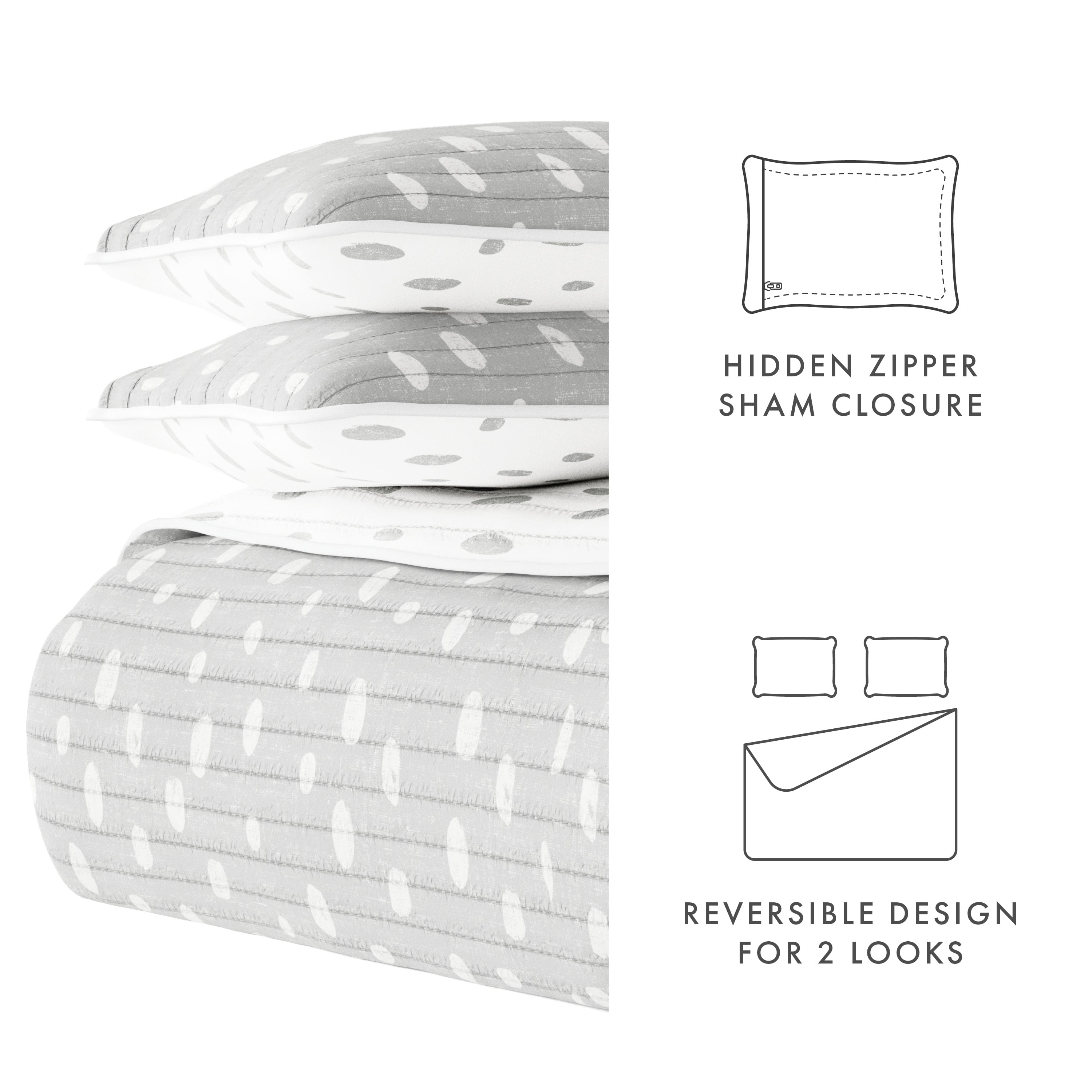 Noble Linens Light Grey 3 Piece Painted Dots Reversible Microfiber Quilt Set, Twin / Twin XL