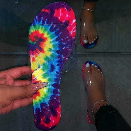 

Summer Fashion Women Mixed Color Hollow Flat Slipper Sandals Beach Casual Shoes