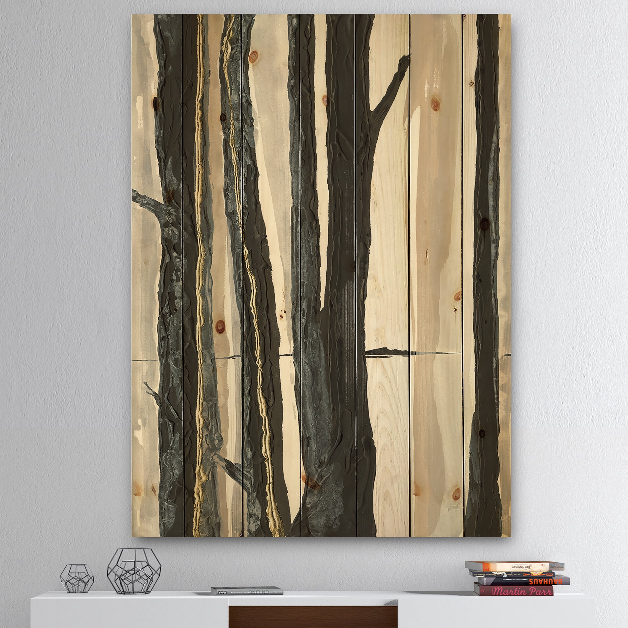 Designart 'Abstract Forest Silhouette II' Modern Farmhouse Print on Natural Pine Wood