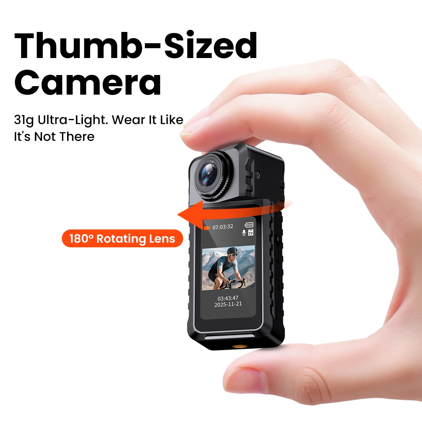 Thumb Action Camera,1080P Pocket Video Recorder with 180° Rotating Lens,Thumb Size Wearable Body Camera with Screen,Portable Camera for Outdoor,Cycling, Vlog, Travel
