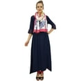 thumbnail image 2 of Bimba Women's Indian Designer Asymmetrical Hem Blue Rayon Kurta With Scarf-8, 2 of 6
