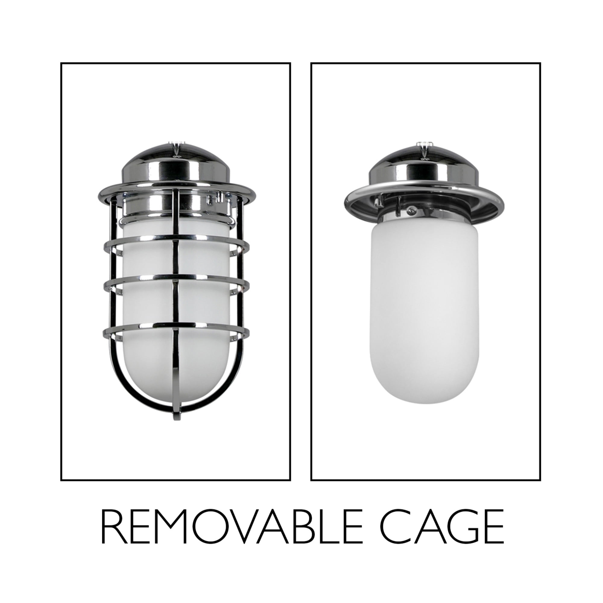Polished Chrome Seaton 1-Light Dimmable Pendant with Removable Wire Cage and Frosted Glass, Sloped Ceiling Compatible