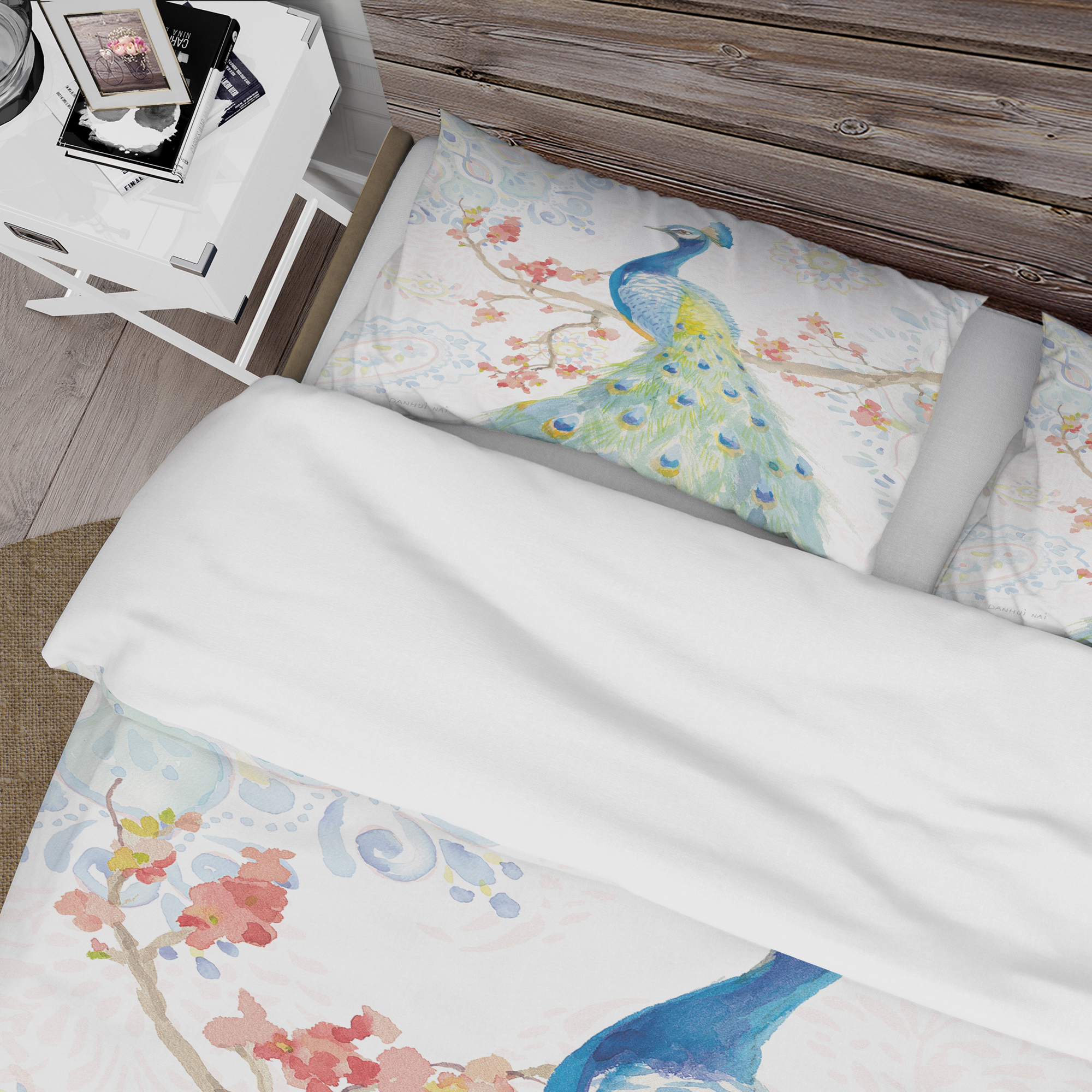 Designart 'peacocks Watercolor II' Traditional Duvet Cover Set