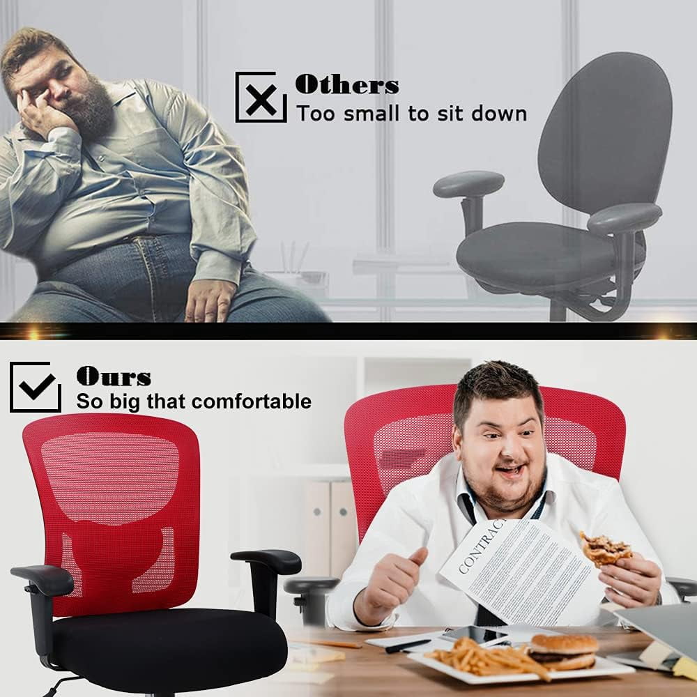 Big and Tall Office Chair Extra Wide Office Chairs Heavy Duty 400LBS Computer Desk Chair with Lumbar Support Ergonomic High Back Task Rolling Swivel Mesh Chair for adult,Red
