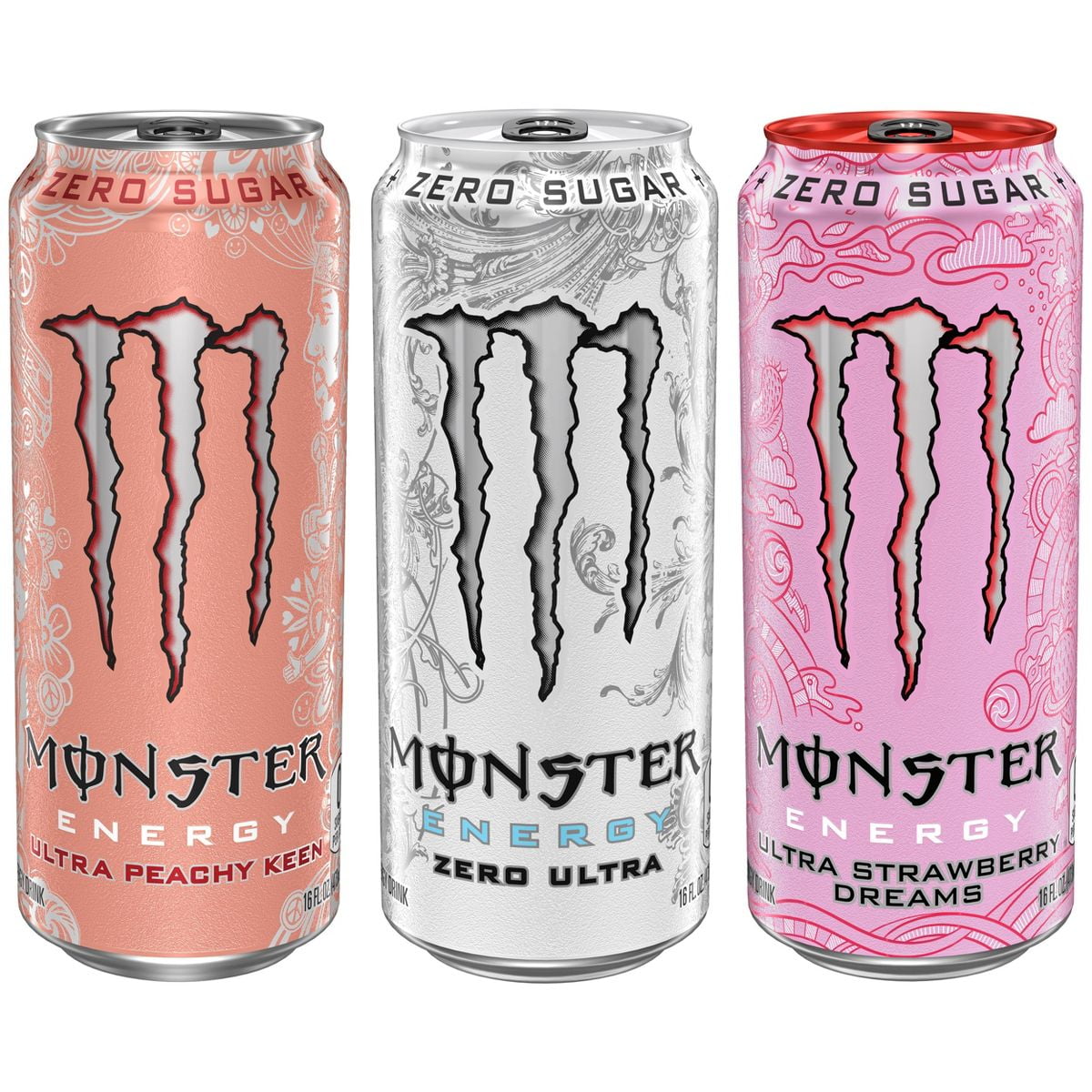Monster Ultra Variety Pack Including Zero Ultra/Peachy Keen/Strawberry Dreams, Energy Drink - 12pk/16 fl oz Cans - Pack of 2