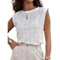 thumbnail image 3 of Women'S Eyelet Tank Tops Floral Casual Round Neck Sleeveless Fashion Beach Vacation Clothes White M, 3 of 7