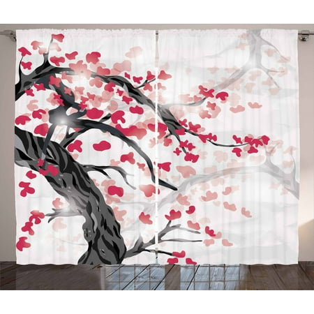 Cherry Blossom Curtains 2 Panels Set Twisted Trunk Of Cherry Tree