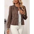 thumbnail image 5 of Womens Coffee Brown Western Style Denim Jacket With Puff Sleeves, 5 of 5
