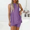 thumbnail image 2 of 2 Piece Short Sets for Women, Fadeal Two Piece Sets for Women Summer Matching Shorts Set Side Split Tank Tops and Biker Shorts Loungewear Outfits Summer Sets for Women 2025 Purple L, 2 of 9