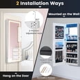 thumbnail image 6 of Gymax LED Mirror Jewelry Cabinet Wall/Door Mounted Organizer Armoire w/ 3 Color Light White, 6 of 10
